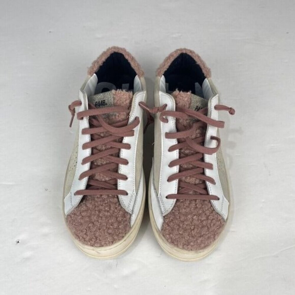 P448 John Pink and White Faux Shearling Trim Women’s Sneakers Size European 41